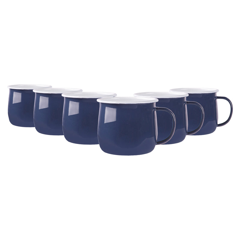 375ml Coloured Enamel Belly Mugs - Pack of Six - By Argon Tableware