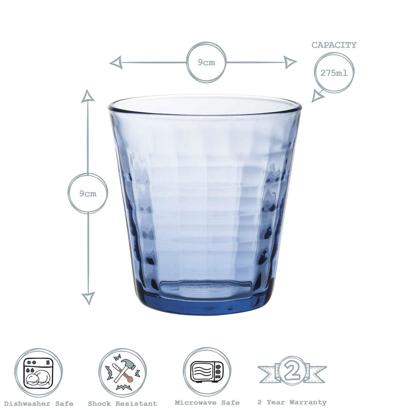 275ml Blue Prisme Water Glasses - Pack of Four - By Duralex