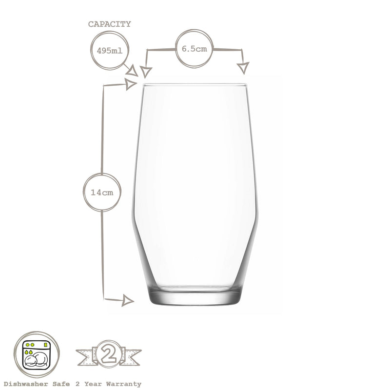 495ml Ella Highball Glasses - Pack of Six - By LAV