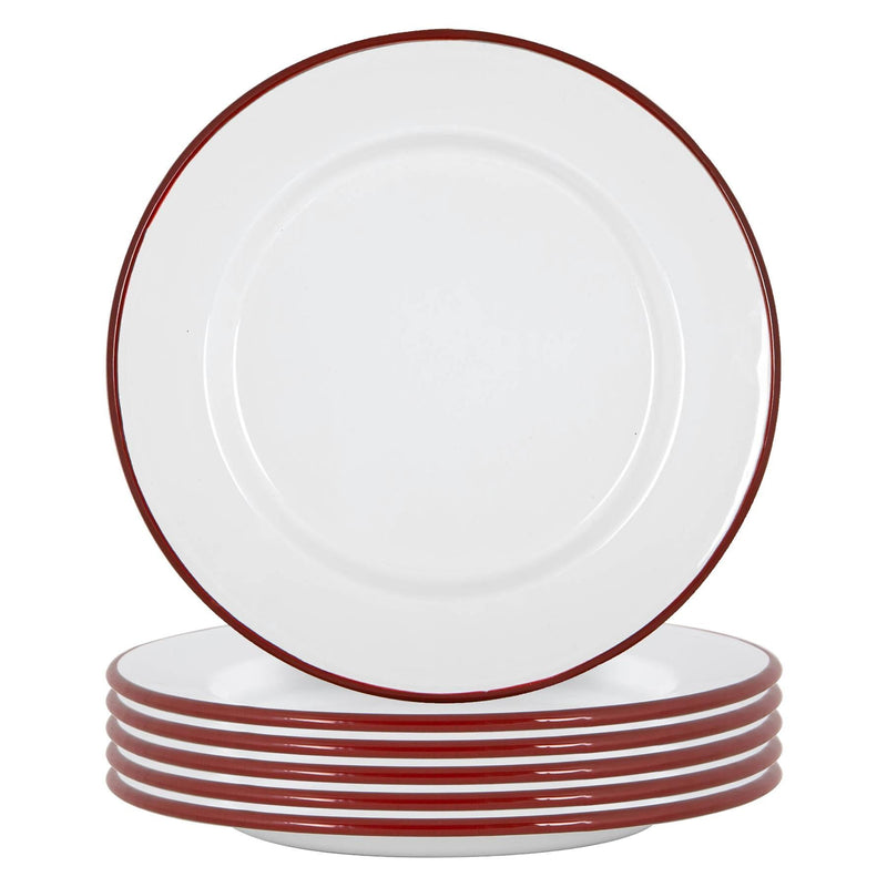 25.5cm White Enamel Dinner Plates - Pack of Six - By Argon Tableware