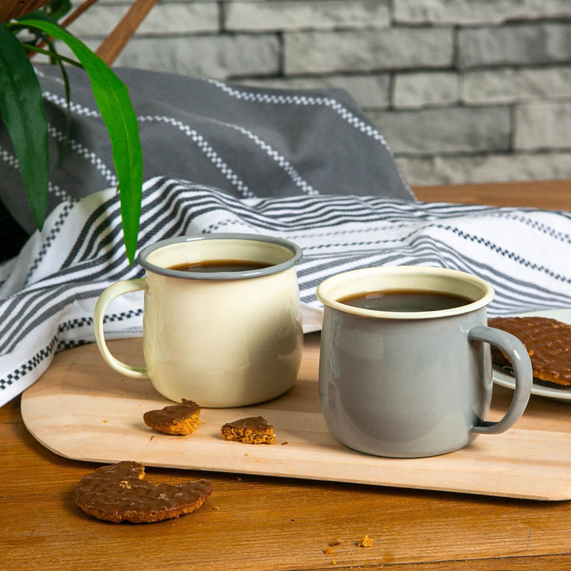 375ml Coloured Enamel Belly Mugs - Pack of Four - By Argon Tableware