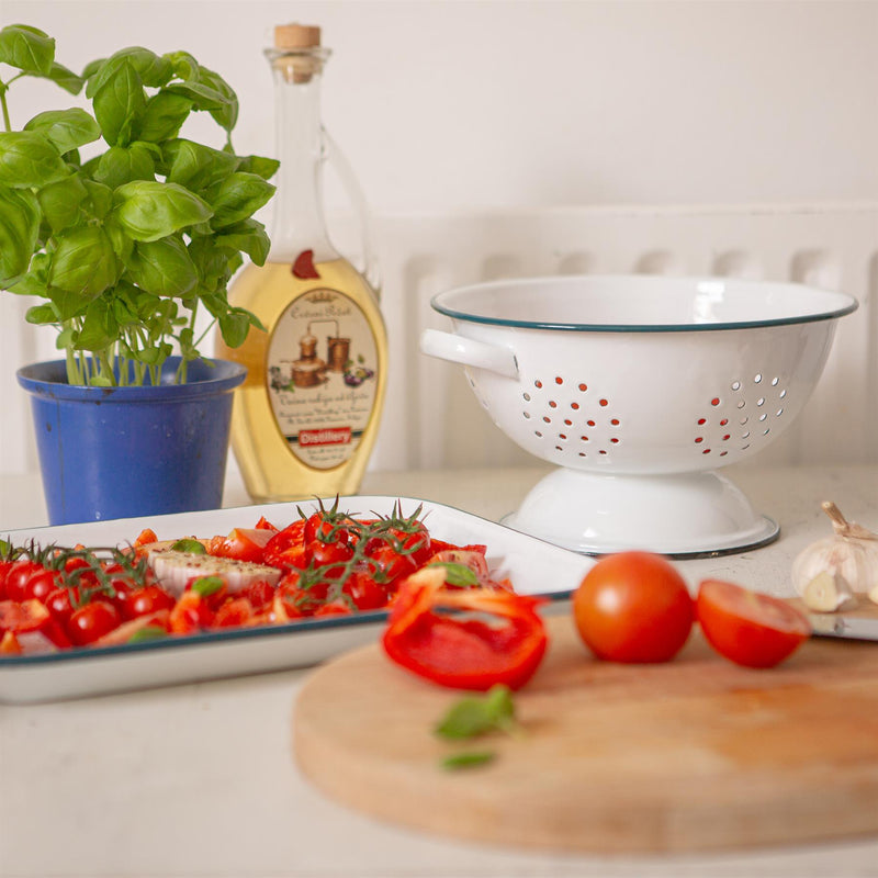 23.5cm White Enamel Colander - By Argon Tableware