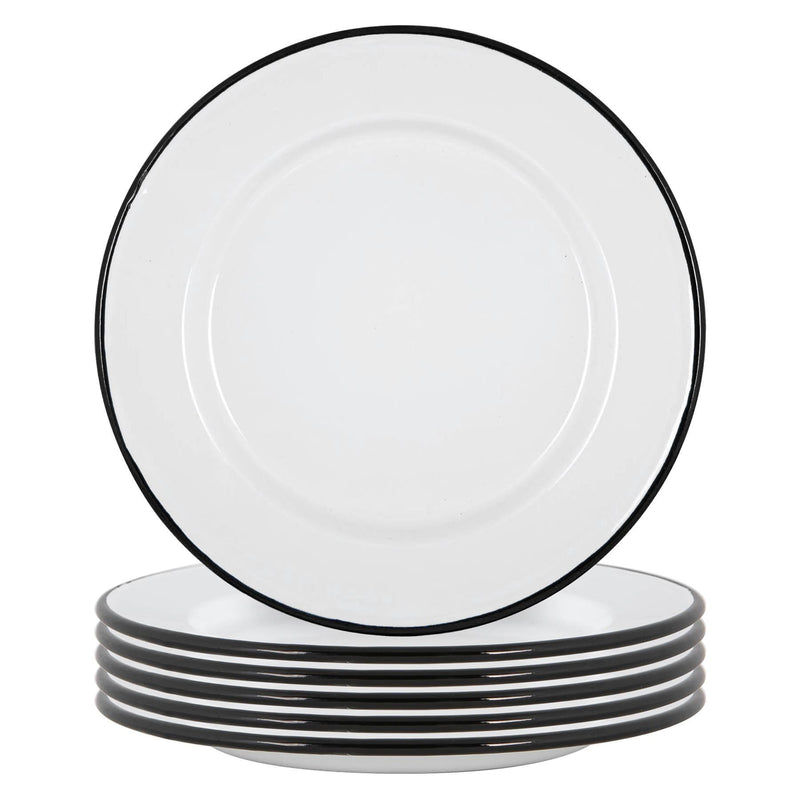 25.5cm White Enamel Dinner Plates - Pack of Six - By Argon Tableware