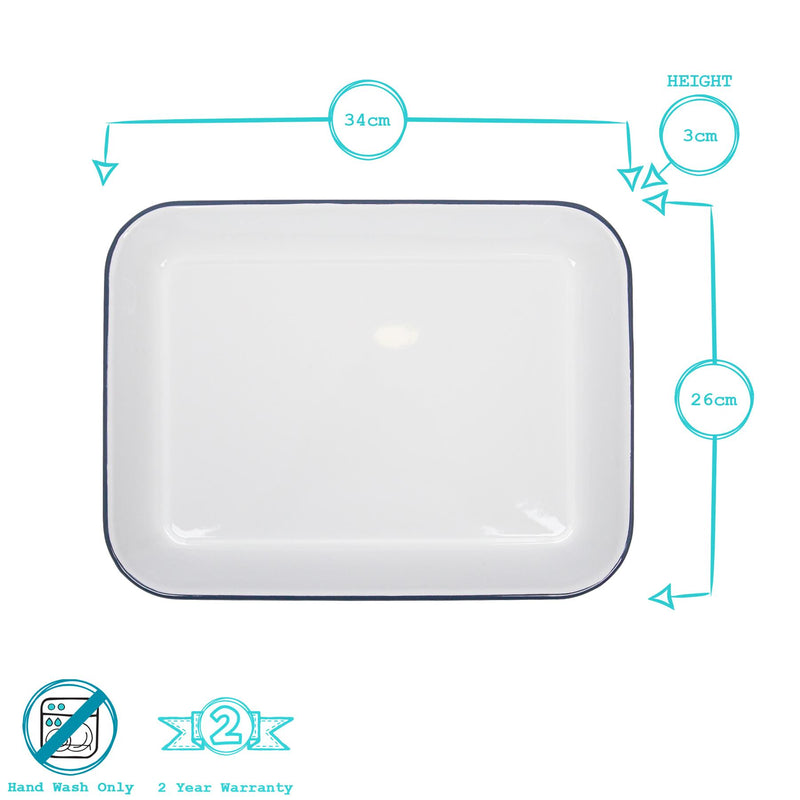 34cm x 26cm White Rectangle Enamel Baking Tray - By Argon Tableware