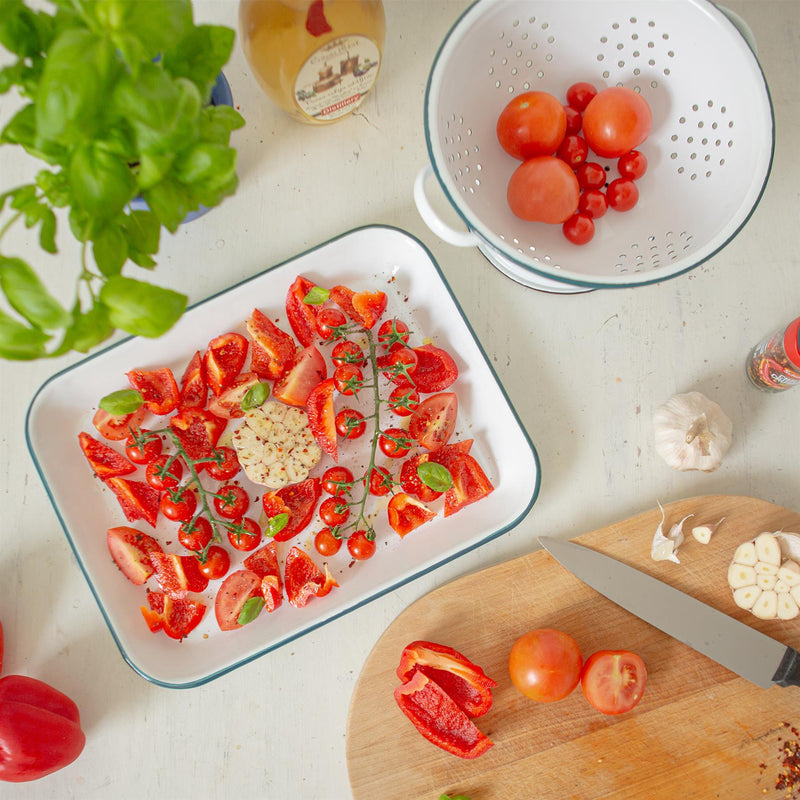 34cm x 26cm White Rectangle Enamel Baking Tray - By Argon Tableware