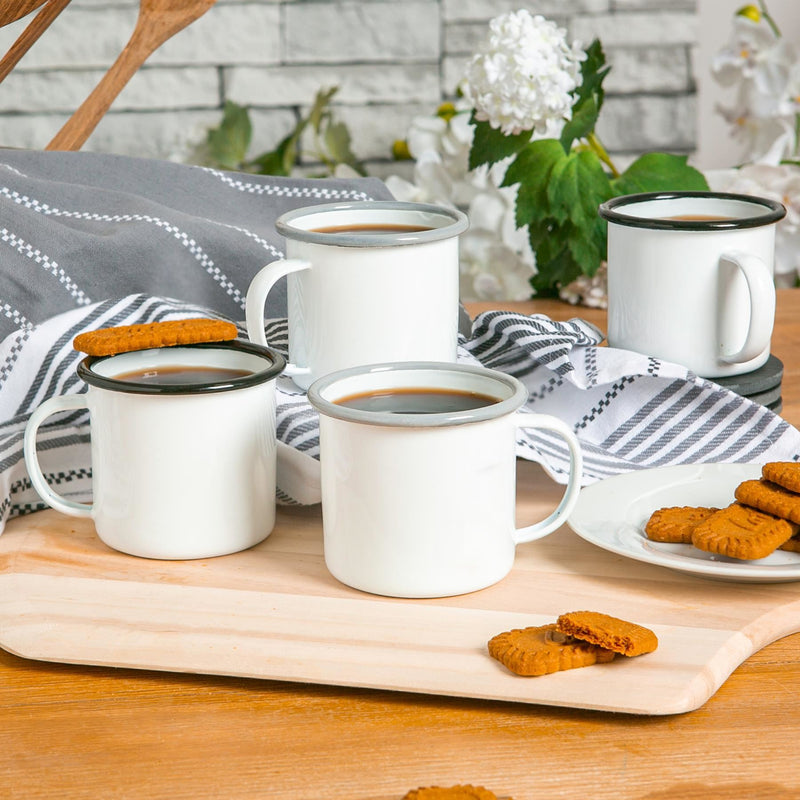 375ml White Enamel Mugs - Pack of Four - By Argon Tableware