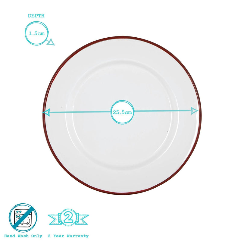 25.5cm White Enamel Dinner Plates - Pack of Six - By Argon Tableware