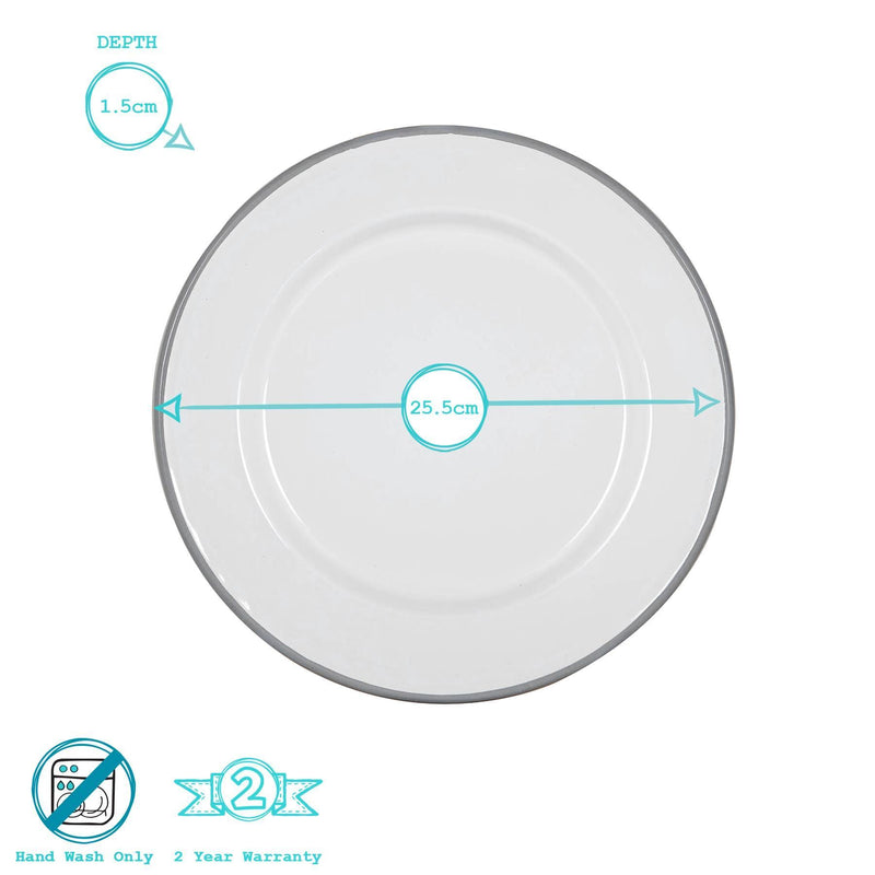 25.5cm White Enamel Dinner Plates - Pack of Six - By Argon Tableware