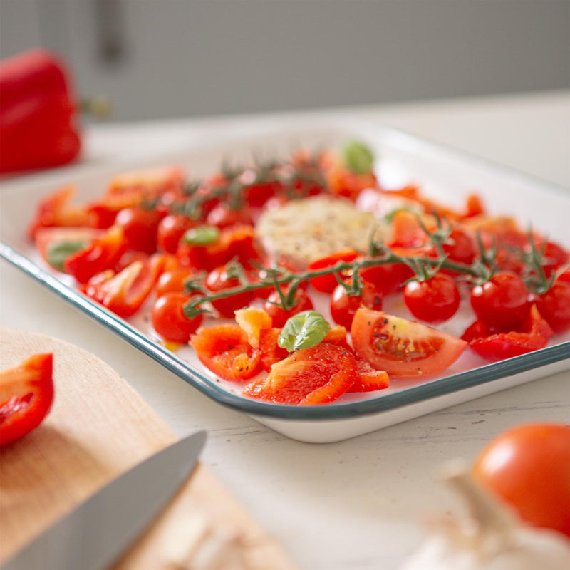 34cm x 26cm White Rectangle Enamel Baking Tray - By Argon Tableware