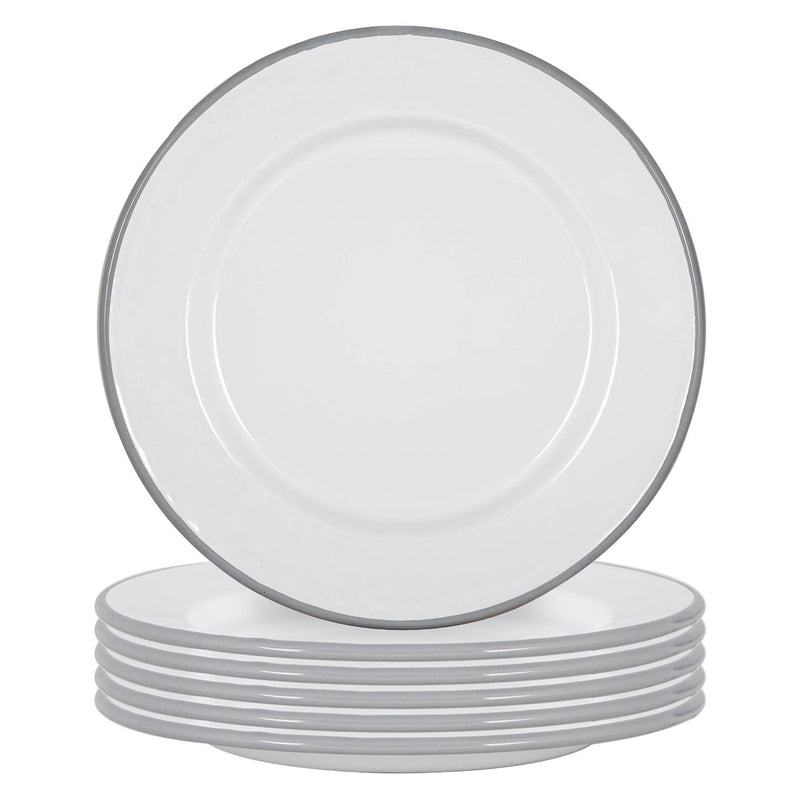 25.5cm White Enamel Dinner Plates - Pack of Six - By Argon Tableware