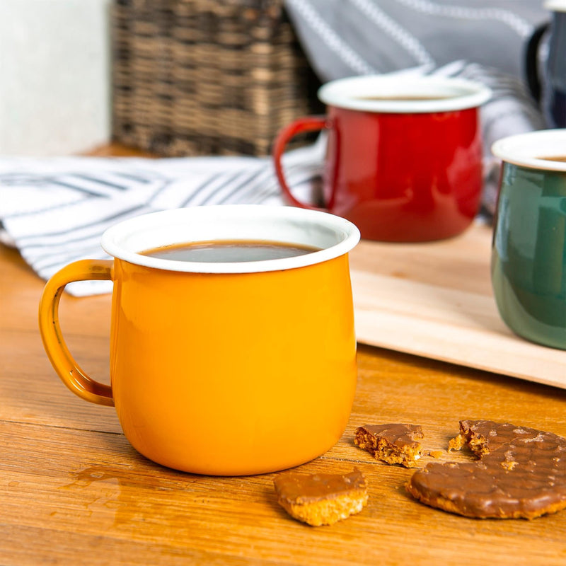 375ml Coloured Enamel Belly Mugs - Pack of Six - By Argon Tableware