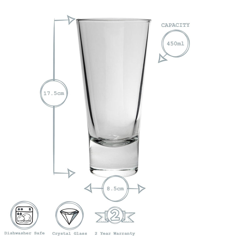 450ml Ypsilon Highball Glasses - Pack of Six - By Bormioli Rocco