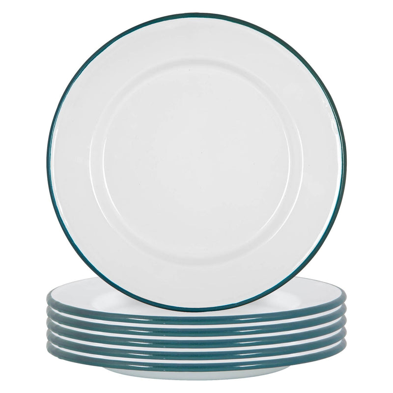 25.5cm White Enamel Dinner Plates - Pack of Six - By Argon Tableware