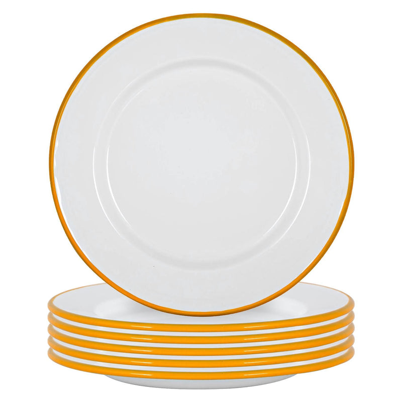 25.5cm White Enamel Dinner Plates - Pack of Six - By Argon Tableware