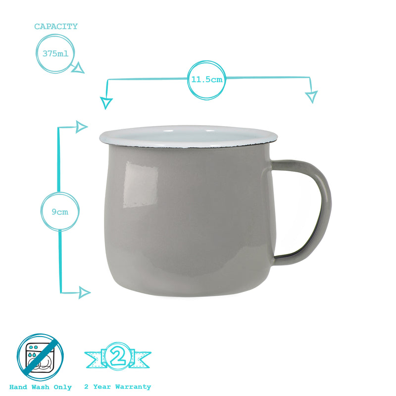 375ml Coloured Enamel Belly Mugs - Pack of Six - By Argon Tableware