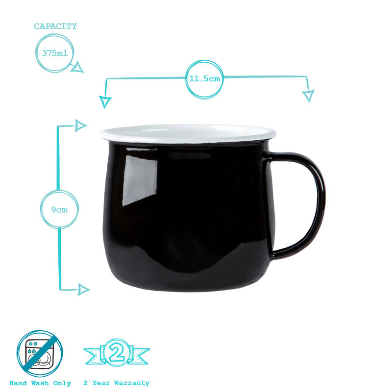 375ml Coloured Enamel Belly Mugs - Pack of Six - By Argon Tableware