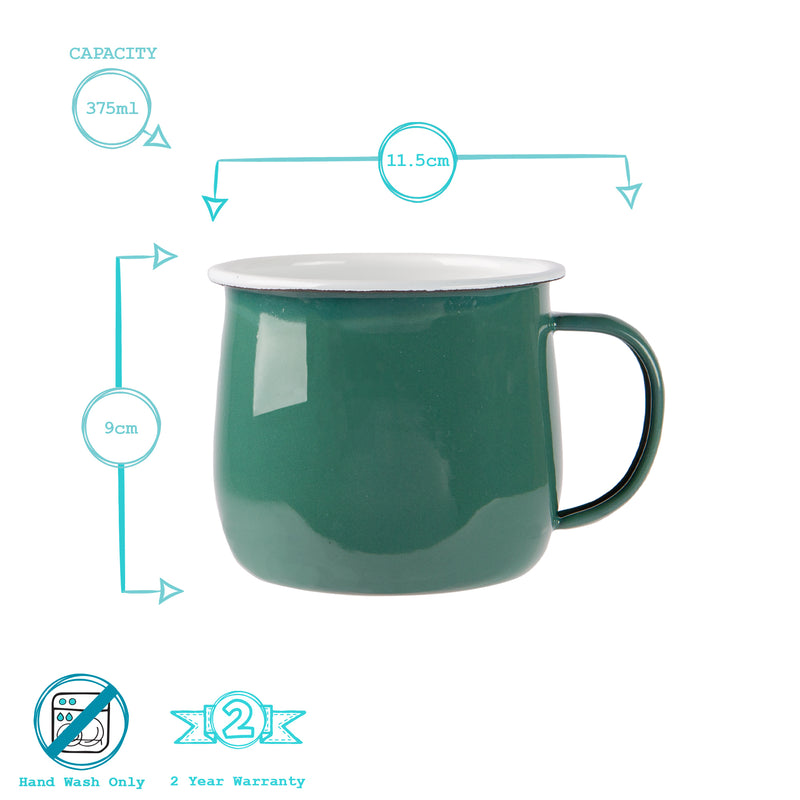 375ml Coloured Enamel Belly Mugs - Pack of Six - By Argon Tableware