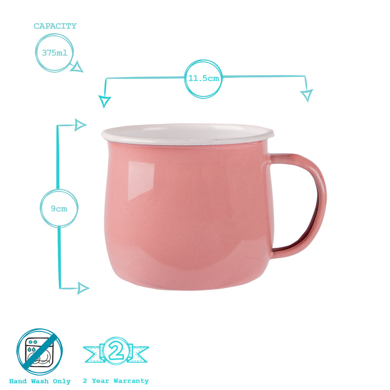 375ml Coloured Enamel Belly Mugs - Pack of Six - By Argon Tableware