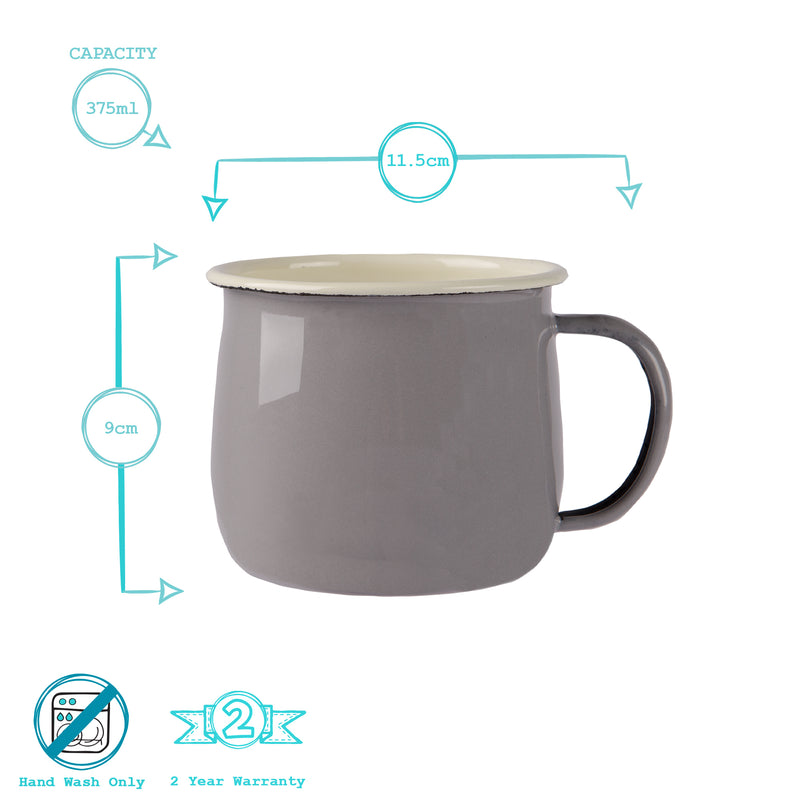 375ml Coloured Enamel Belly Mugs - Pack of Six - By Argon Tableware