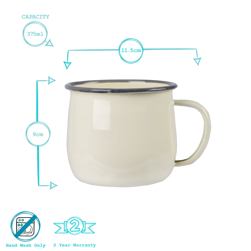 375ml Coloured Enamel Belly Mugs - Pack of Six - By Argon Tableware