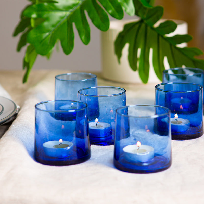 200ml Merzouga Recycled Glass Tea Light Holders - Pack of Six - By Nicola Spring