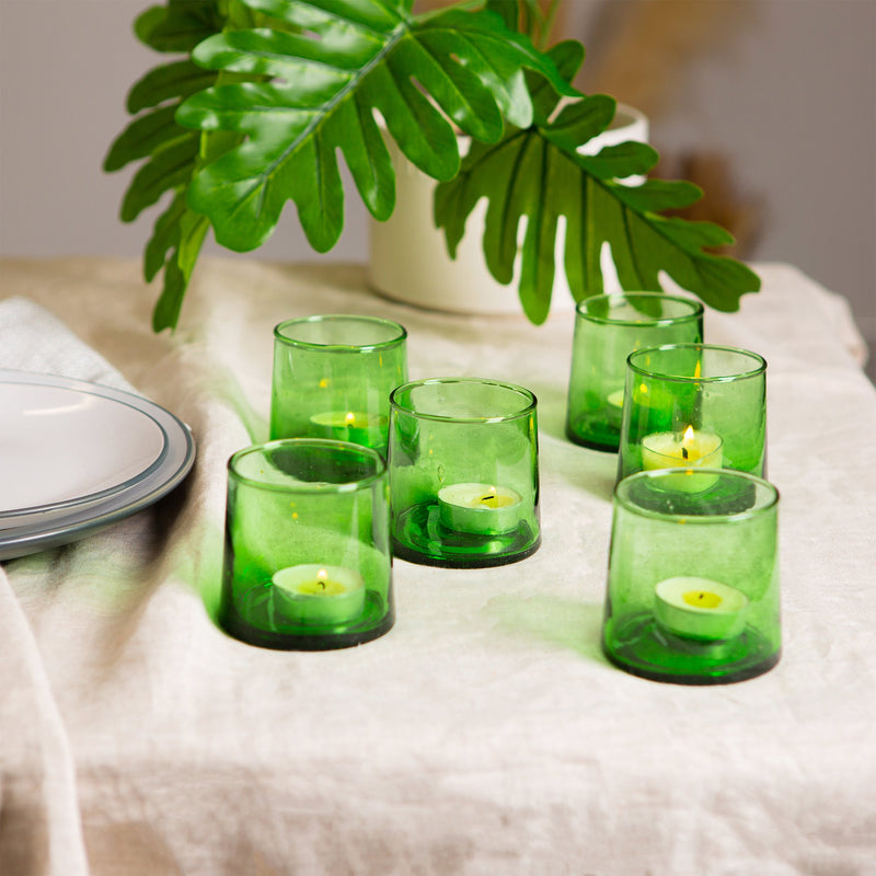 200ml Merzouga Recycled Glass Tea Light Holders - Pack of Six - By Nicola Spring