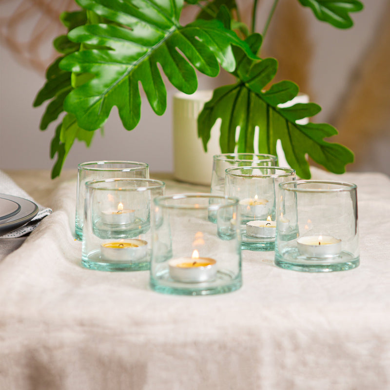 200ml Merzouga Recycled Glass Tea Light Holders - Pack of Six - By Nicola Spring