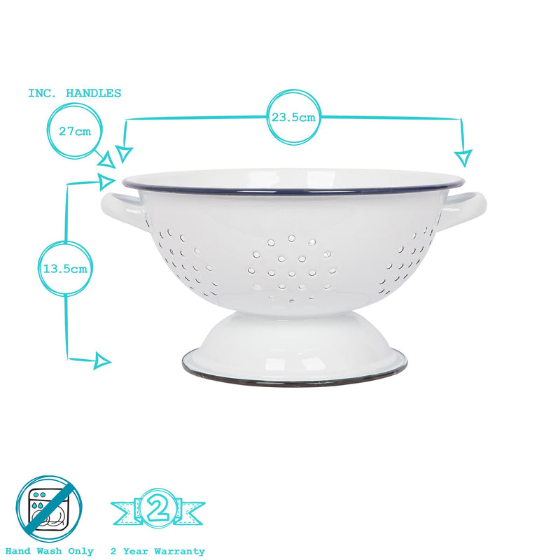 23.5cm White Enamel Colander - By Argon Tableware