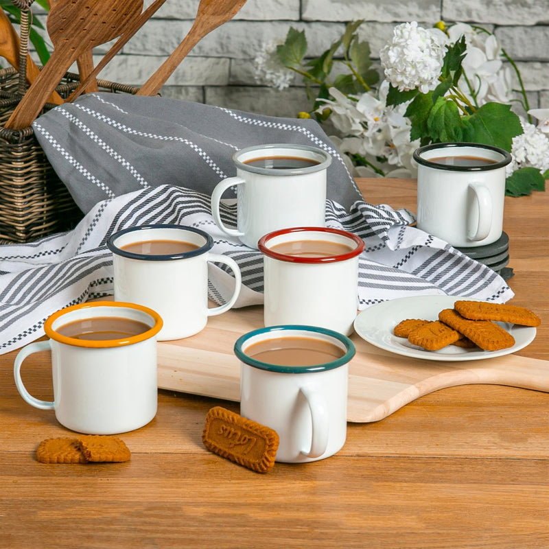 375ml White Enamel Mugs - Pack of Six - By Argon Tableware