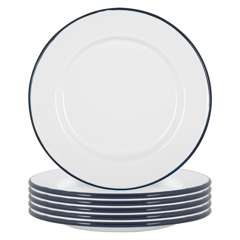 25.5cm White Enamel Dinner Plates - Pack of Six - By Argon Tableware