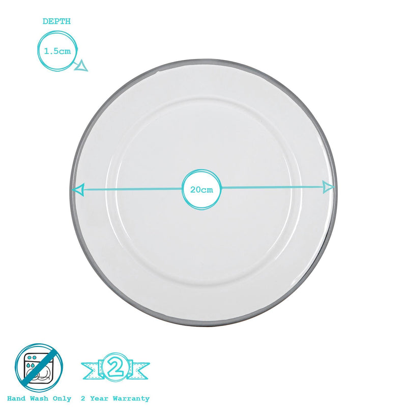 20cm White Enamel Side Plates - Pack of Six - By Argon Tableware