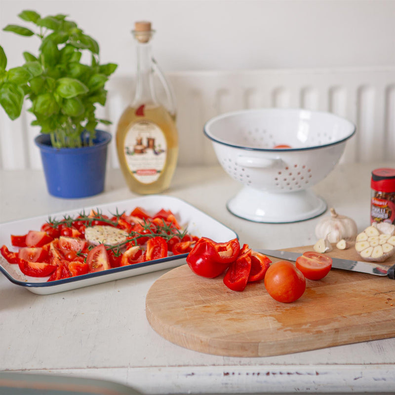 34cm x 26cm White Rectangle Enamel Baking Tray - By Argon Tableware