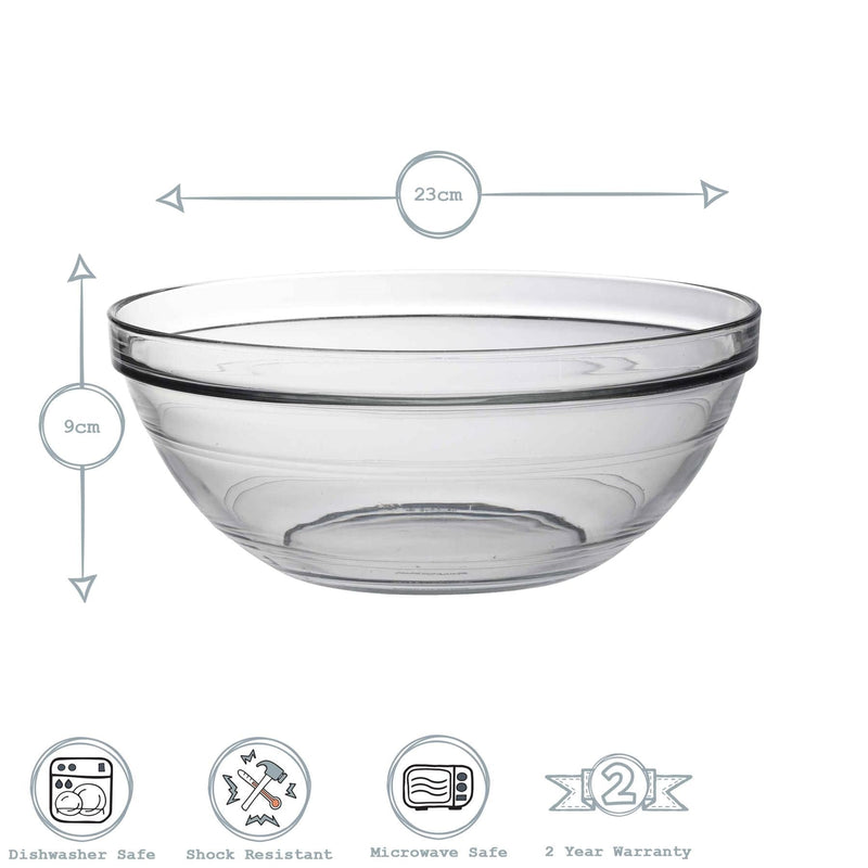 23cm Clear Lys Glass Nesting Mixing Bowl - By Duralex