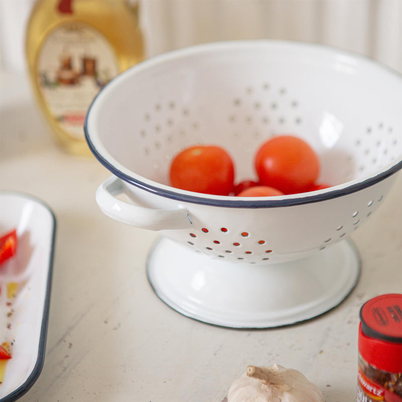 23.5cm White Enamel Colander - By Argon Tableware