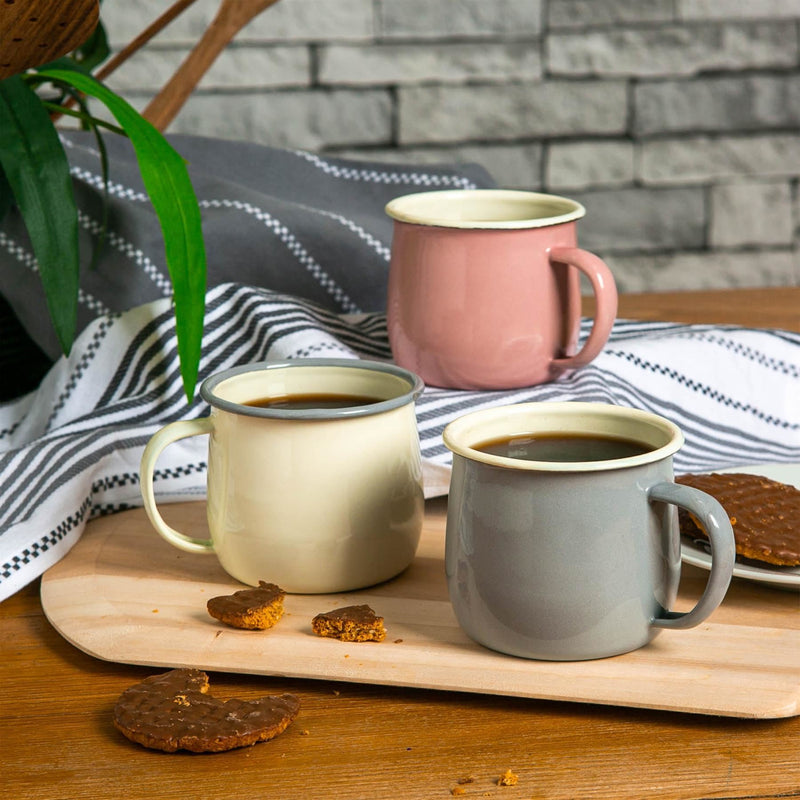 375ml Coloured Enamel Belly Mugs - Pack of Six - By Argon Tableware