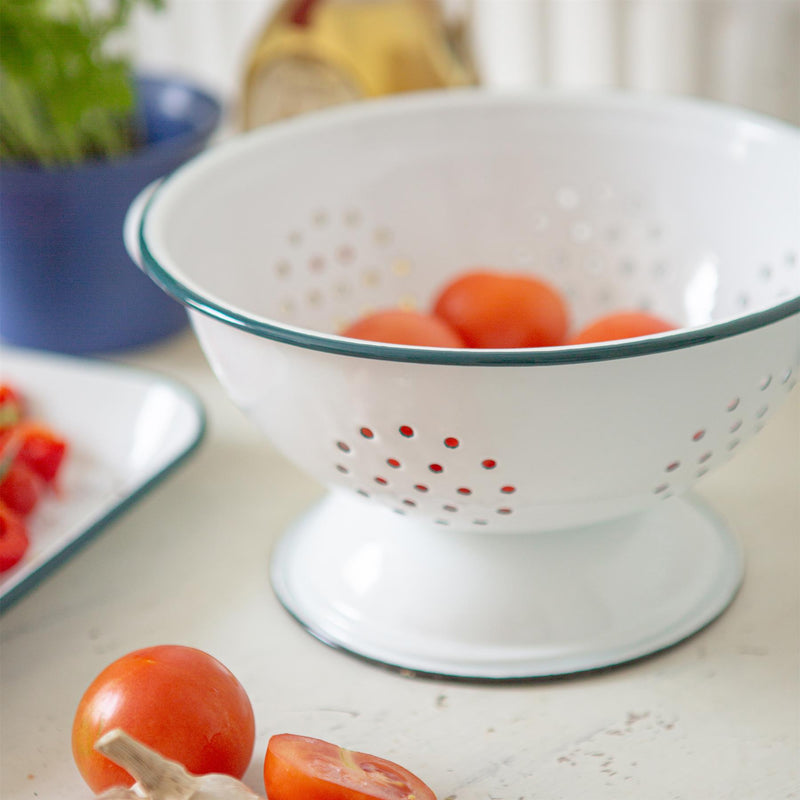 23.5cm White Enamel Colander - By Argon Tableware