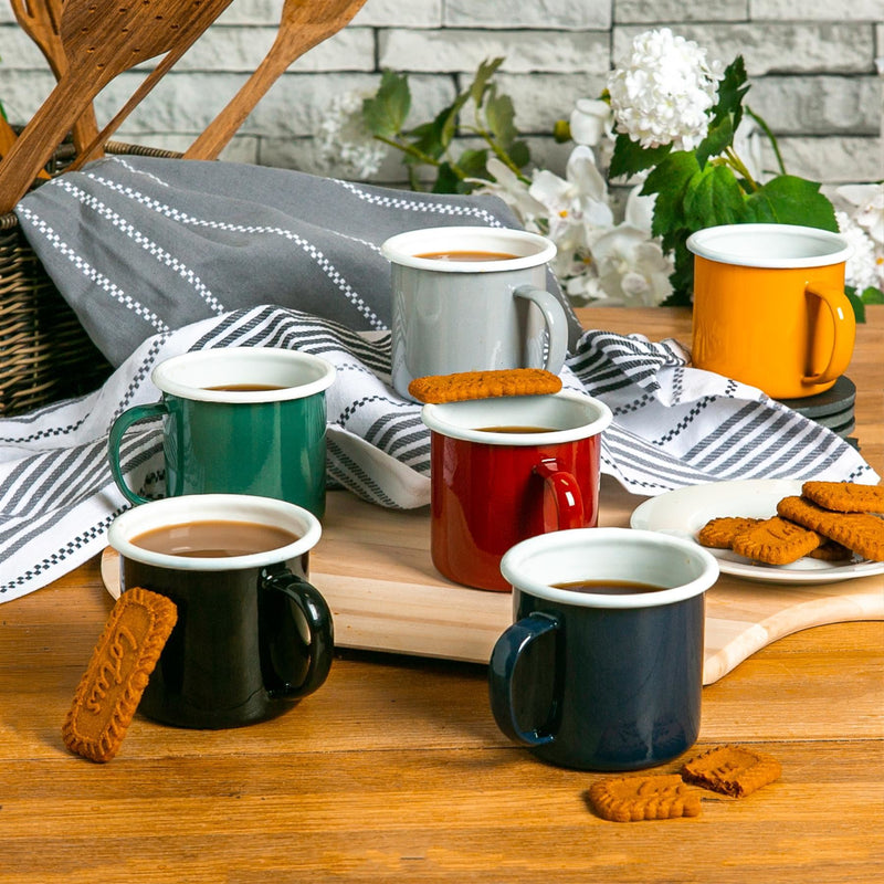 375ml Coloured Enamel Mugs - Pack of Six - By Argon Tableware