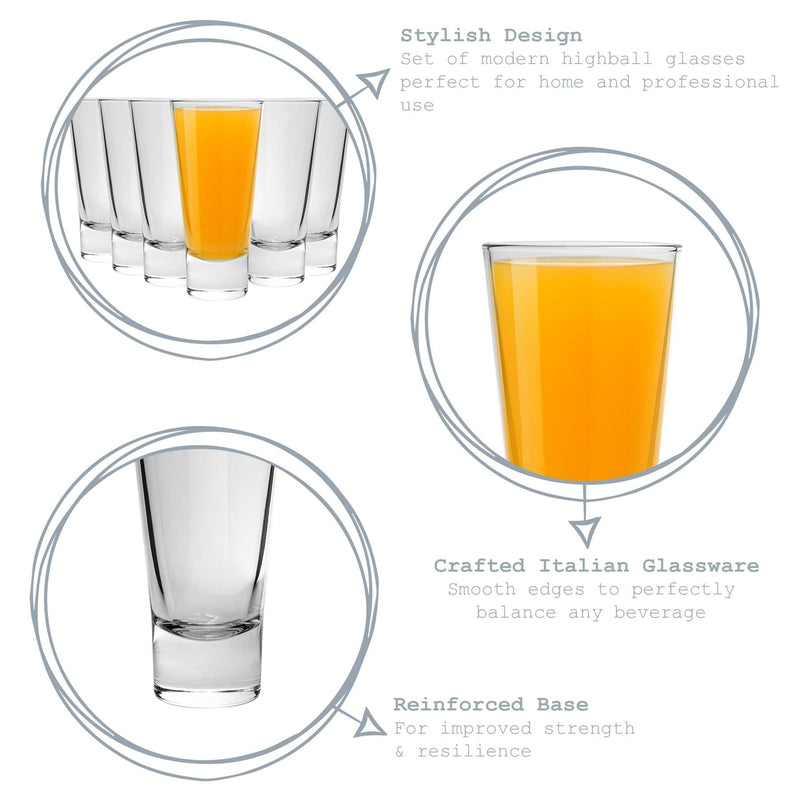 450ml Ypsilon Highball Glasses - Pack of Six - By Bormioli Rocco